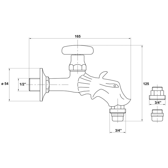 Schéma dimensions robinet antique laiton poli pour fontaine extérieure Puteus - entrée 1/2