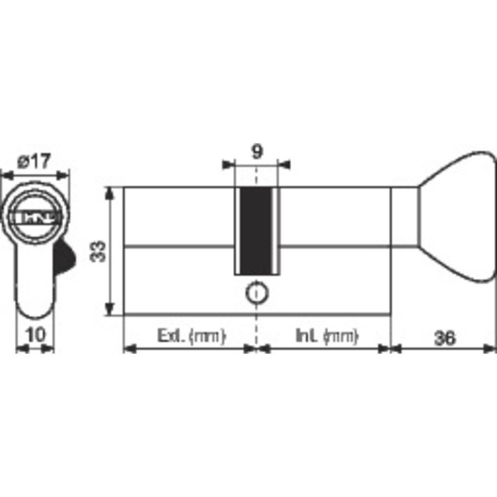 Schéma technique du cylindre ISR6 à bouton Exem