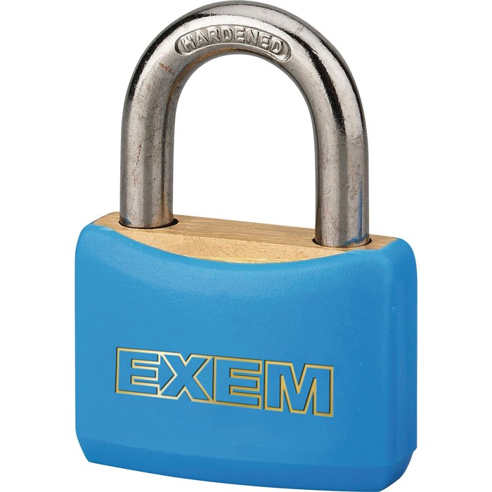 Cadenas laiton gainé à clés - Exem - Largeur 30 mm - Bleu