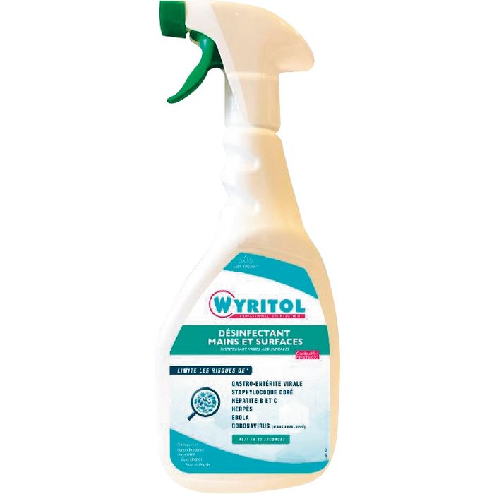 Spray désinfectant Wyritol - Mains et surfaces - Action en 30 secondes - 750 ml