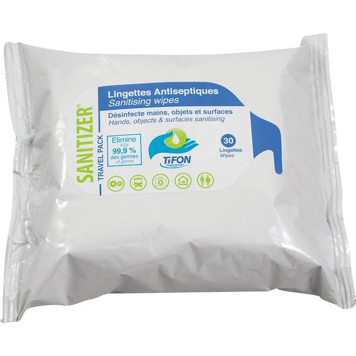 Lingettes désinfectantes Sanitizer - 30 lingettes par paquet - Elimine 99.9% des germes