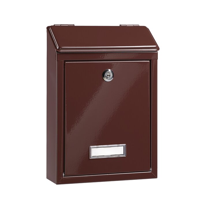 Vue de la boîte à courrier murale Favor LB3 BURG-WÄCHTER brune avec fente d'introduction et porte frontale verrouillable.