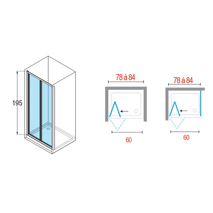 Schéma porte de douche pliante Ocean S 80 x 195 cm Novellini