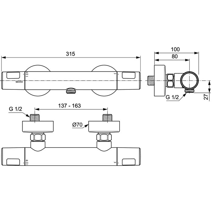 Mitigeur thermostatique douche chromé Olyos II - Porcher