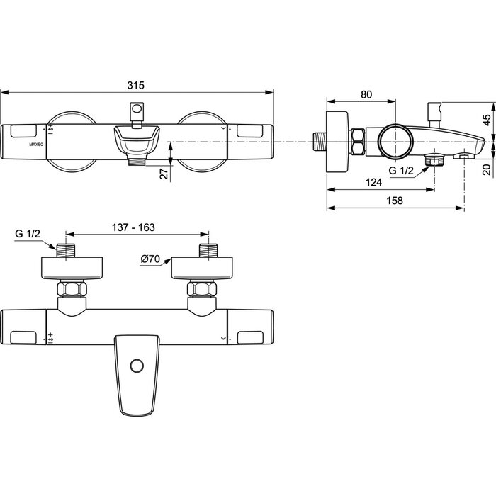 Mitigeur thermostatique bain-douche chromé Olyos II - Porcher