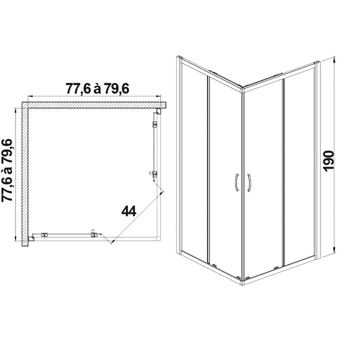 Ensemble de portes de douche coulissantes d'angle Vista 80 x 80 cm Leda