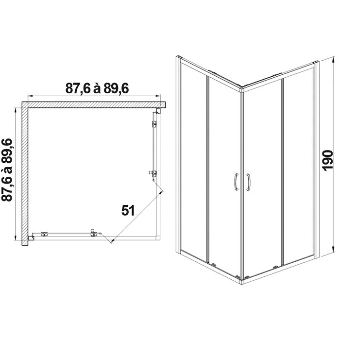 Ensemble de portes de douche coulissantes d'angle Vista 90 x 90 cm Leda