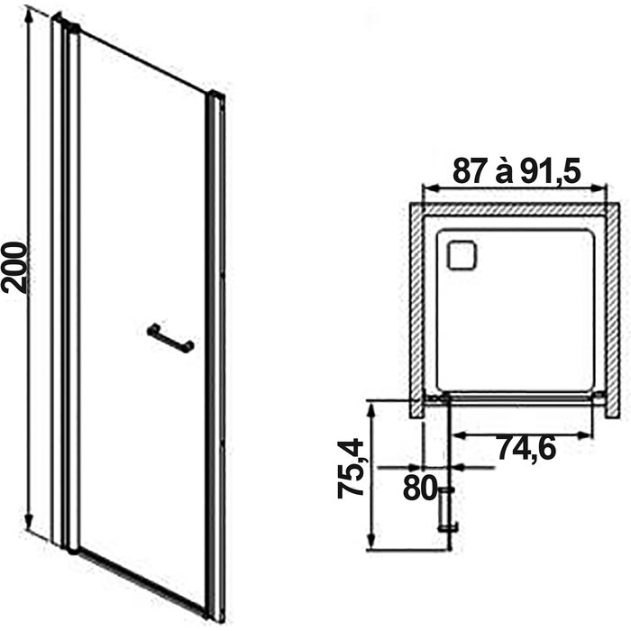Porte de douche pivotante Arty 90 x 200 cm Leda
