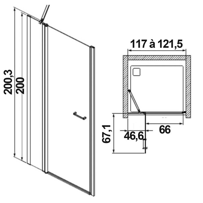 Ensemble porte de douche pivotante avec paroi fixe en ligne Arty 120 x 200 cm Leda