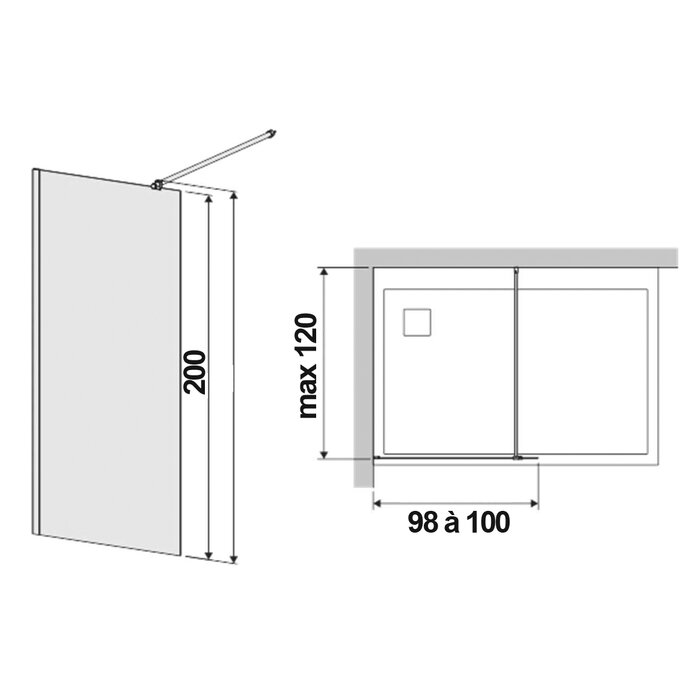 Paroi de douche italienne fixe Open 2 100 x 200 cm verre opaque Leda