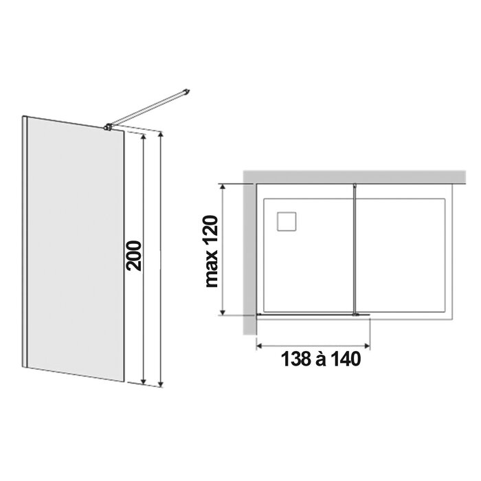 Paroi de douche italienne fixe Open 2 140 x 200 cm verre opaque Leda