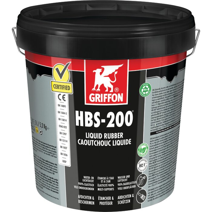 Enduit d’étanchéité universel HBS-200 Griffon – Seau 5 L noir en caoutchouc liquide étanche à l’eau et à l’air