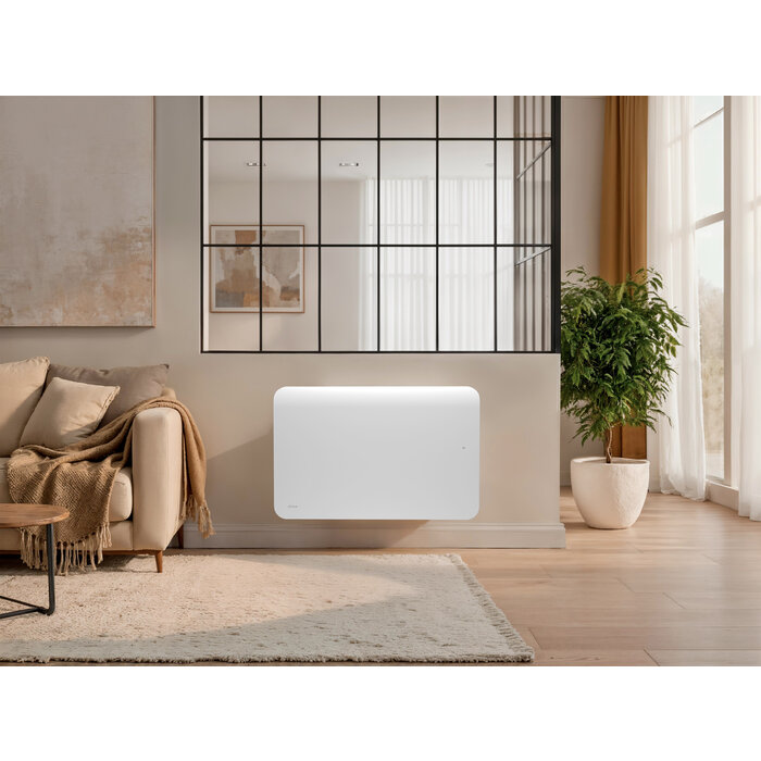 Radiateur Corélia nativ Intuis installé dans une pièce de vie