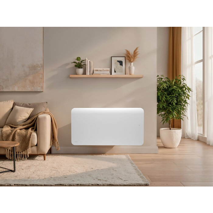 Radiateur Corélia nativ Intuis installé dans une pièce de vie
