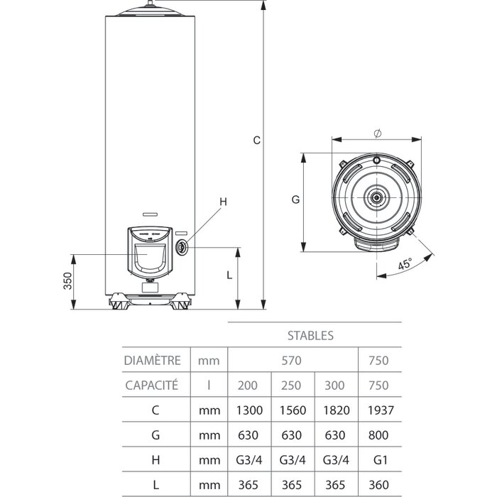 Chauffe-eau 300 L vertical sur socle SAGEO de la marque Ariston