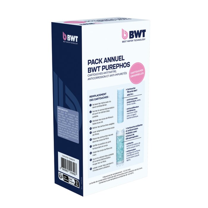Pack annuel BWT PUREPHOS avec cartouche ARCTIC 20 µm et module PURESILI antitartre et anticorrosion