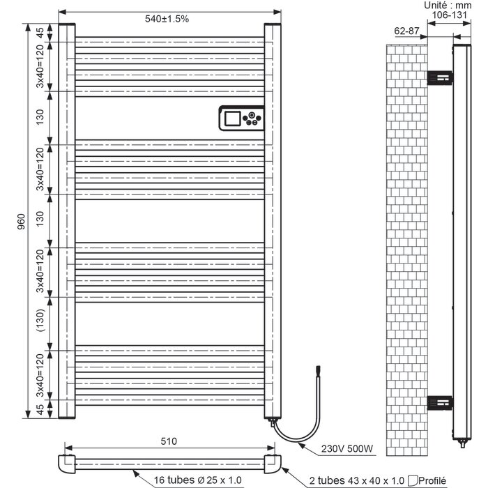 Sèche-serviettes LØKSA Varma 500 W dimension
