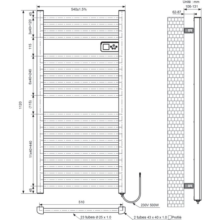 Sèche-serviettes LØKSA Varma 750 W dimension