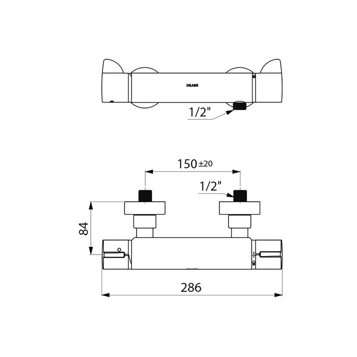 Mitigeur de douche thermostatique chromé SECURITHERM avec raccords standards Delabie
