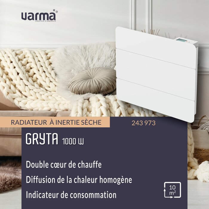 Avantages du radiateur à inertie sèche céramique Crypta 1000 W Varma