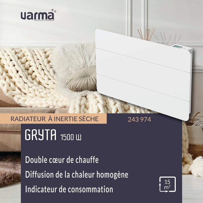 Avantages radiateur à inertie sèche céramique Crypta Varma 1500 W