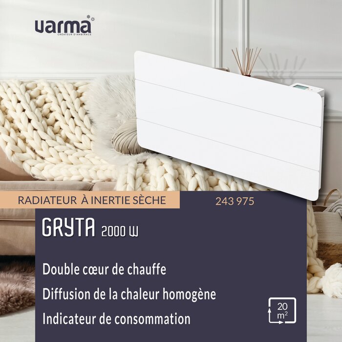 Avantages du radiateur à inertie sèche céramique Crypta 2000 W Varma