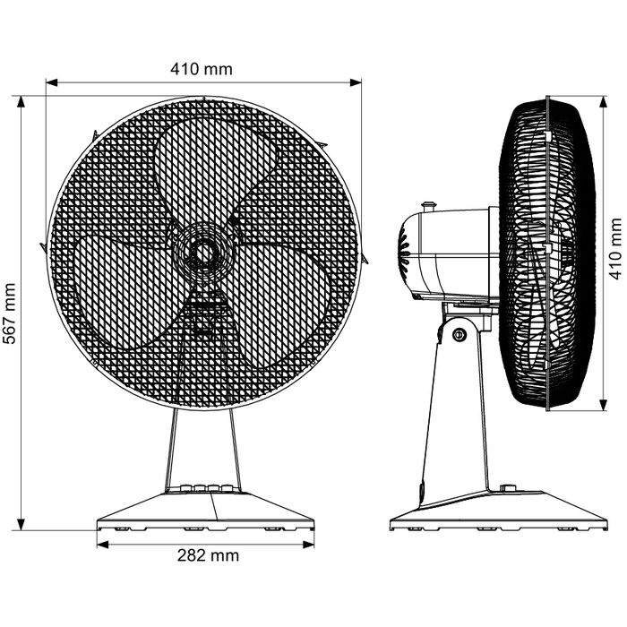 schéma du ventilateur noir à poser Varma vue produit