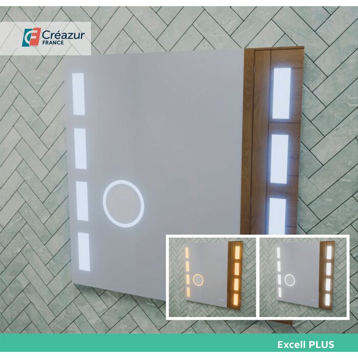 Miroir LED carré Excell Plus 70 x 70 cm avec loupe x5 Créazur