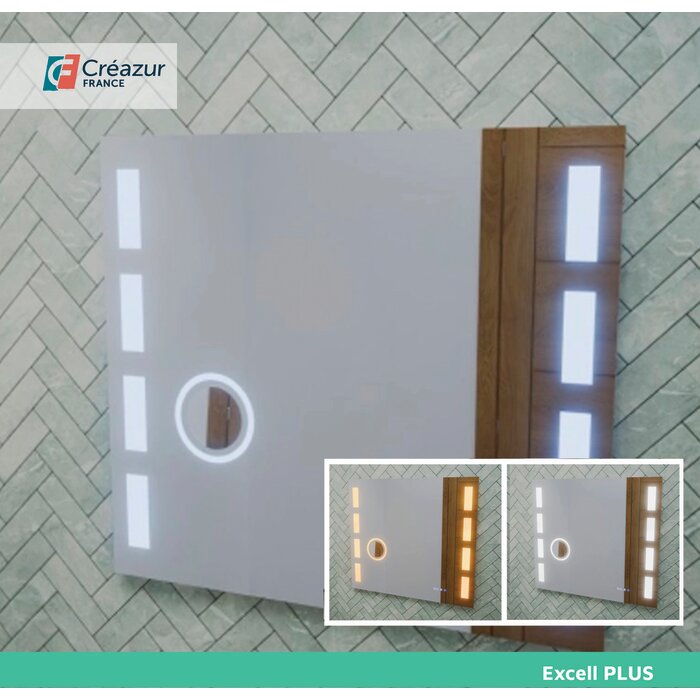 Miroir LED rectangulaire Excell Plus 80 x 70 cm avec loupe x5 Créazur