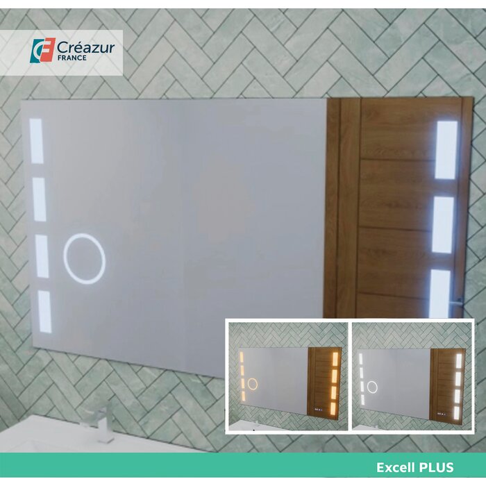 Miroir LED rectangulaire Excell Plus 120 x 70 cm avec loupe x5 Créazur