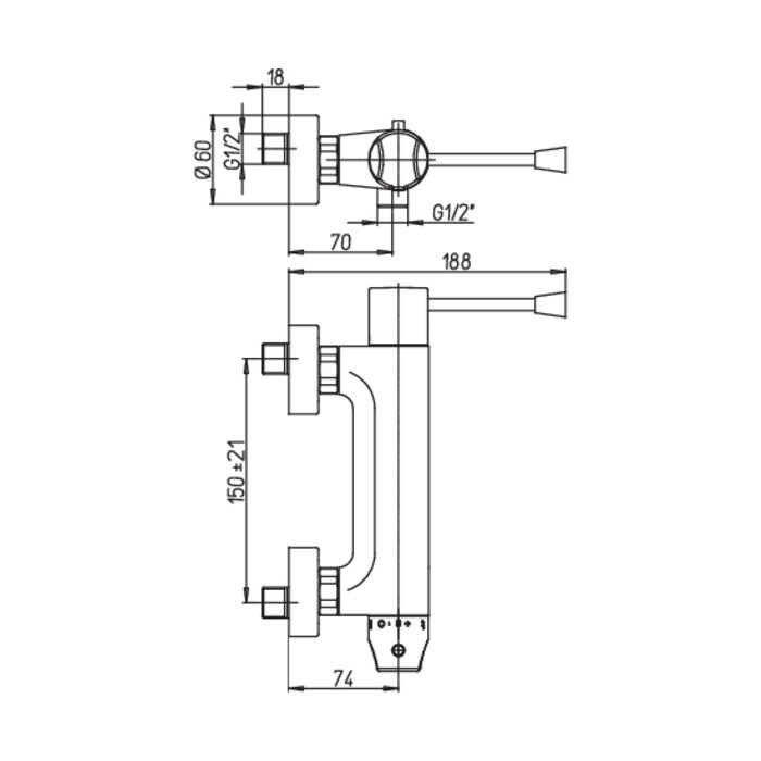 Mitigeur de douche thermostatique mural - Commande longue - Sanifirst - Presto