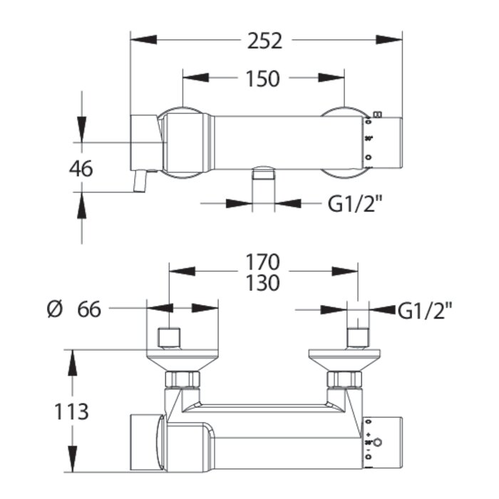 Mitigeur thermostatique de douche Mastermix Presto - manette basse - entraxe 150 mm