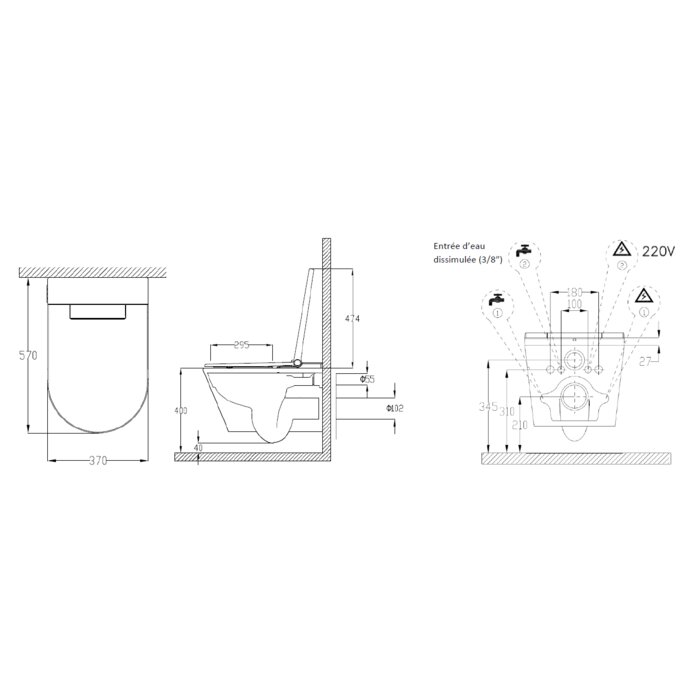 Schéma technique WC suspendu TopToilet