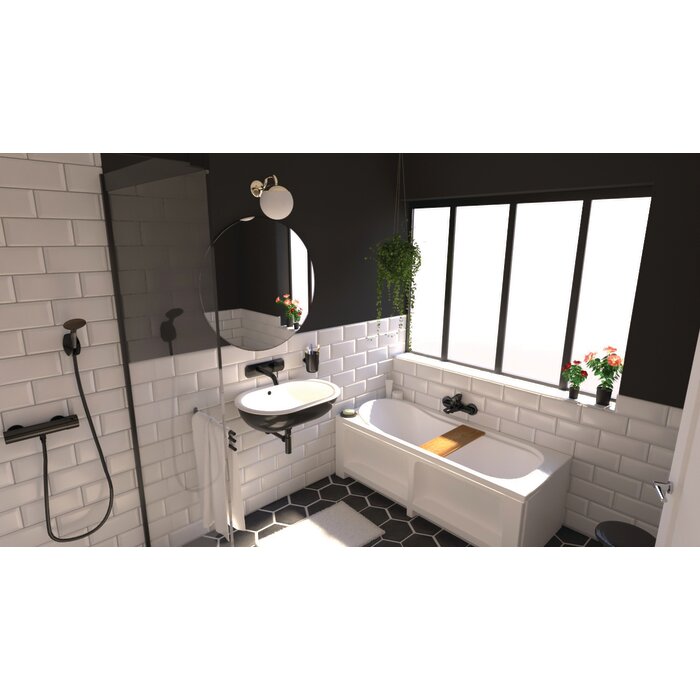 Baignoire Pacha Maxi 170 x 75 cm avec tablier frontal et siège de douche en teck dans une salle de bain - Valentin