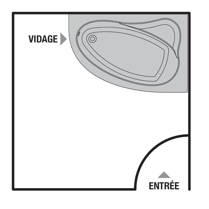 Schéma d'implantation baignoire d'angle droite Naoshima - Valentin