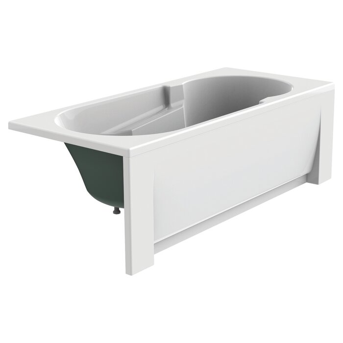 Baignoire droite Jema 180 x 80 cm avec tablier frontal, vidage central et accoudoirs intégrés - Valentin