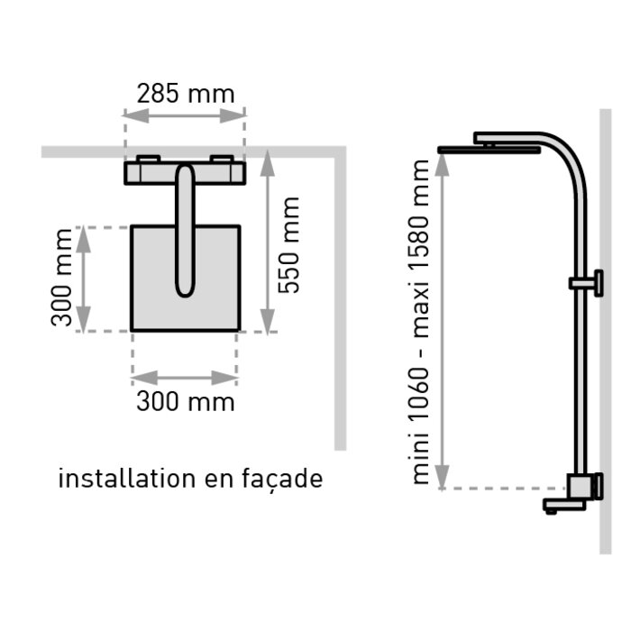 Plan technique coté baignoire droite Jema 180 x 80 cm avec 2 tabliers - Valentin