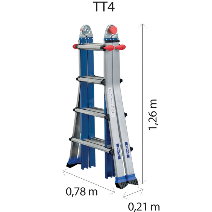 Dimensions de l'échelle articulée TT4 en position repliée
