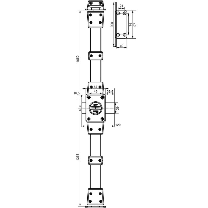 Schéma du vérrou à bouton zenith sens droit avec cylindre 45 mm de  la marque ISEO