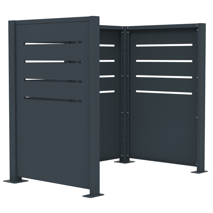 Vue en perspective du cache conteneurs Maestro Metal 3 modules gris anthracite