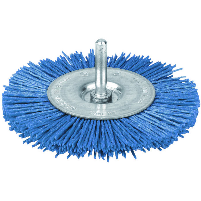 Brosse circulaire SCID en nylon bleu Ø 100 mm grain 120 avec tige pour perceuse