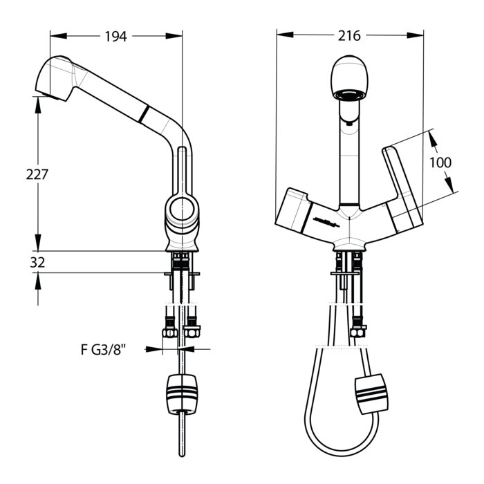 Mitigeur thermostatique d’évier chromé avec douchette - Mastermix - Sanifirst