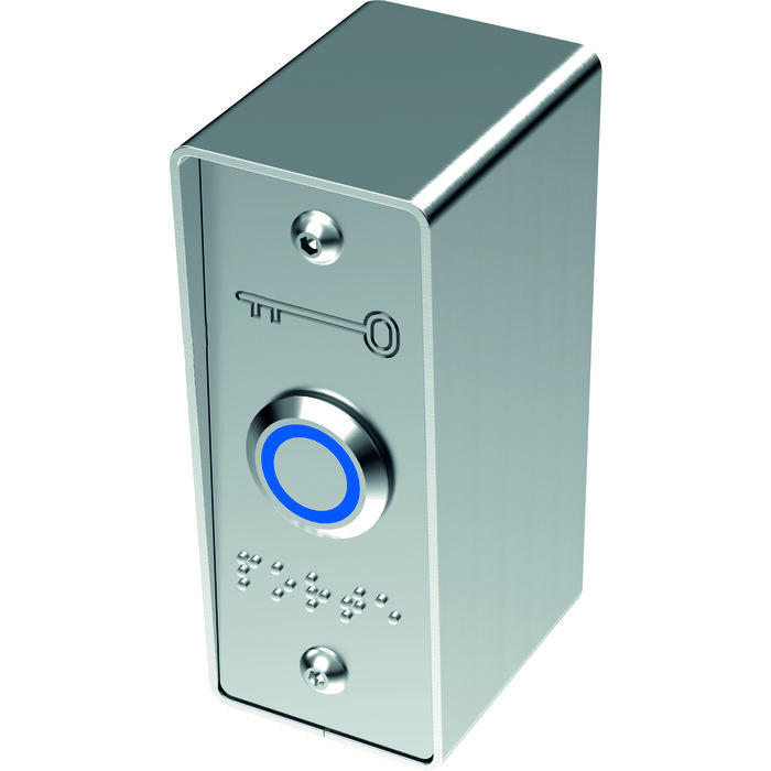 Bouton poussoir lumineux 12 V Sewosy avec plaque braille et boîtier en applique