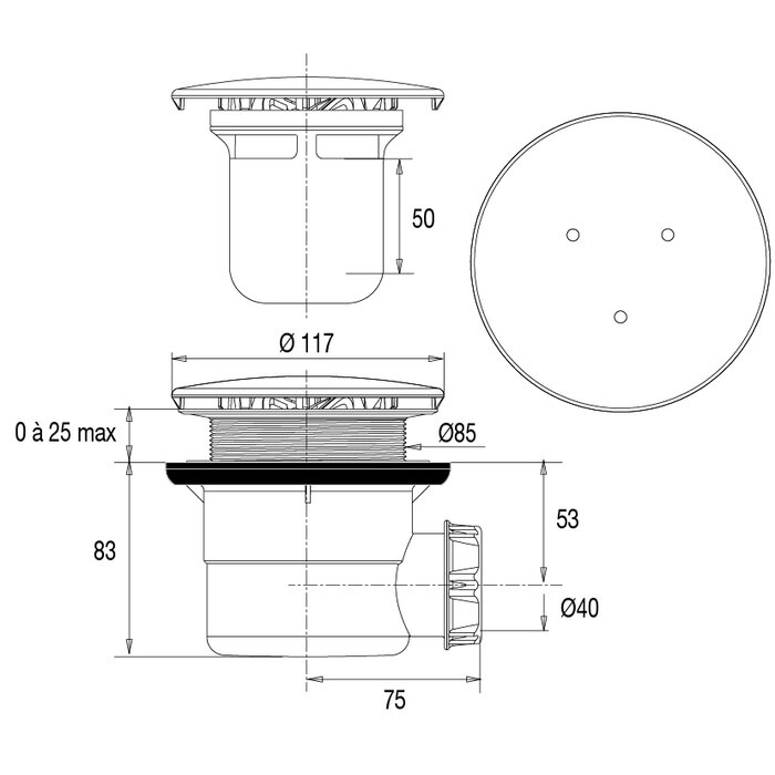 Bonde de douche GOODPRINT Ø 90 mm - Sortie horizontale - Valentin