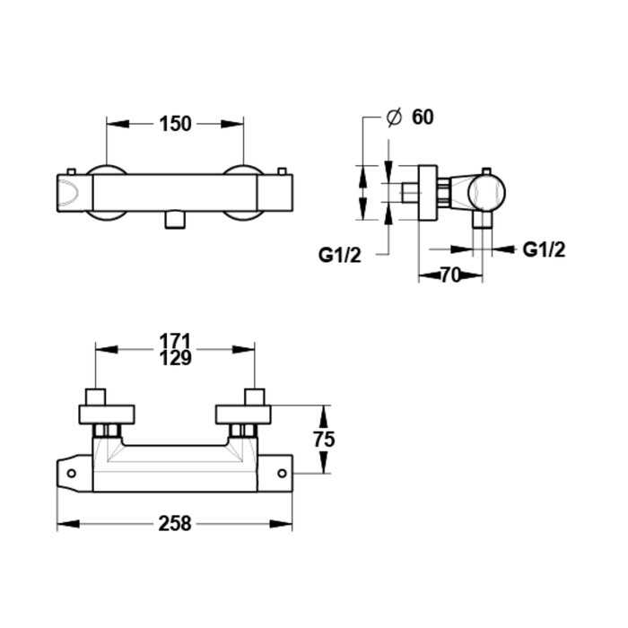 Mitigeur thermostatique de douche hospitalier Sanifirst 75639 avec choc thermique