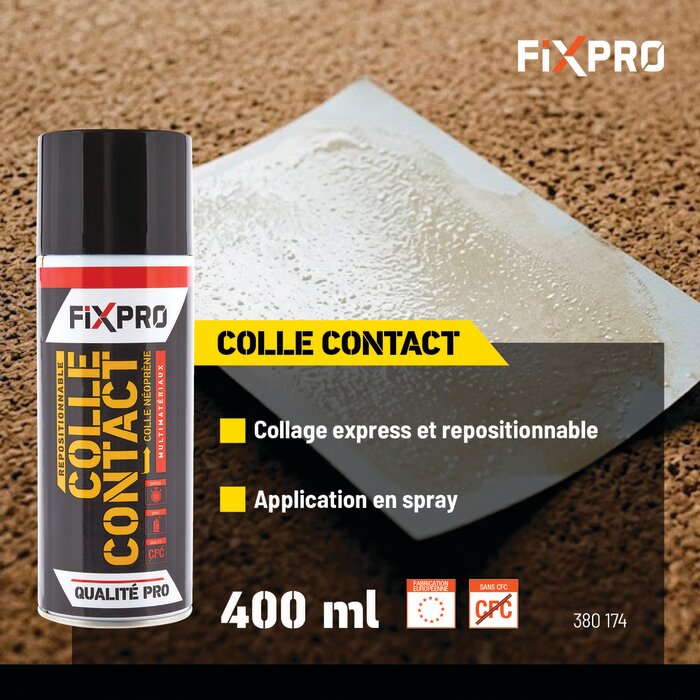 Application de la colle néoprène en spray repositionnable Fixpro sur un support léger