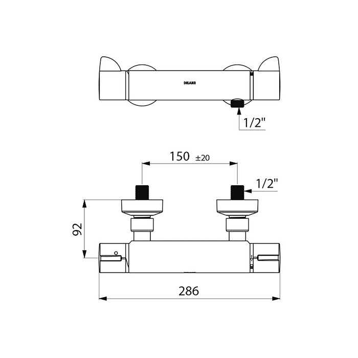 Mitigeur de douche thermostatique chromé SECURITHERM avec raccords STOP/CHECK Delabie