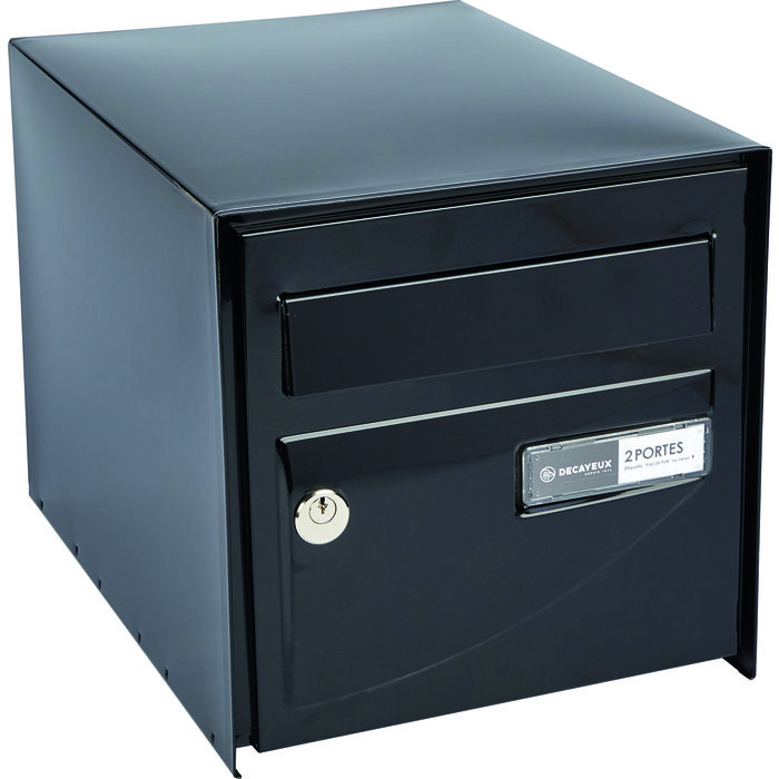Boîte aux lettres individuelle double face Probat Decayeux noire foncée avec porte emboutie renforcée et goulotte antivol.