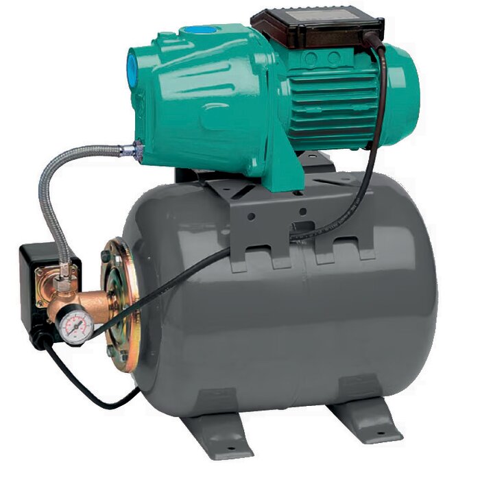 Groupe de surpression monocellulaire Wilo Initial JET System 3-4-19 avec pompe auto-amorçante et réservoir à vessie pour usage domestique et arrosage