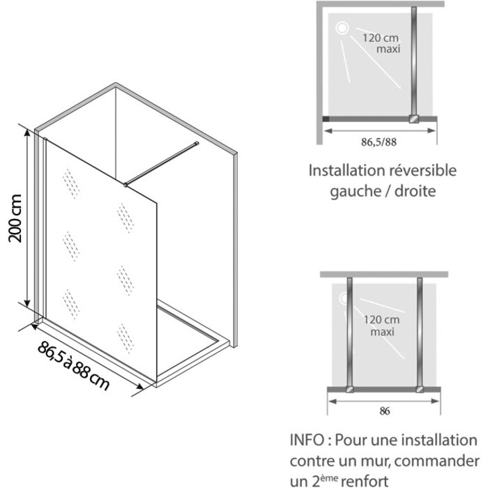 Schéma de la paroi Solo Design 90 cm Kinedo